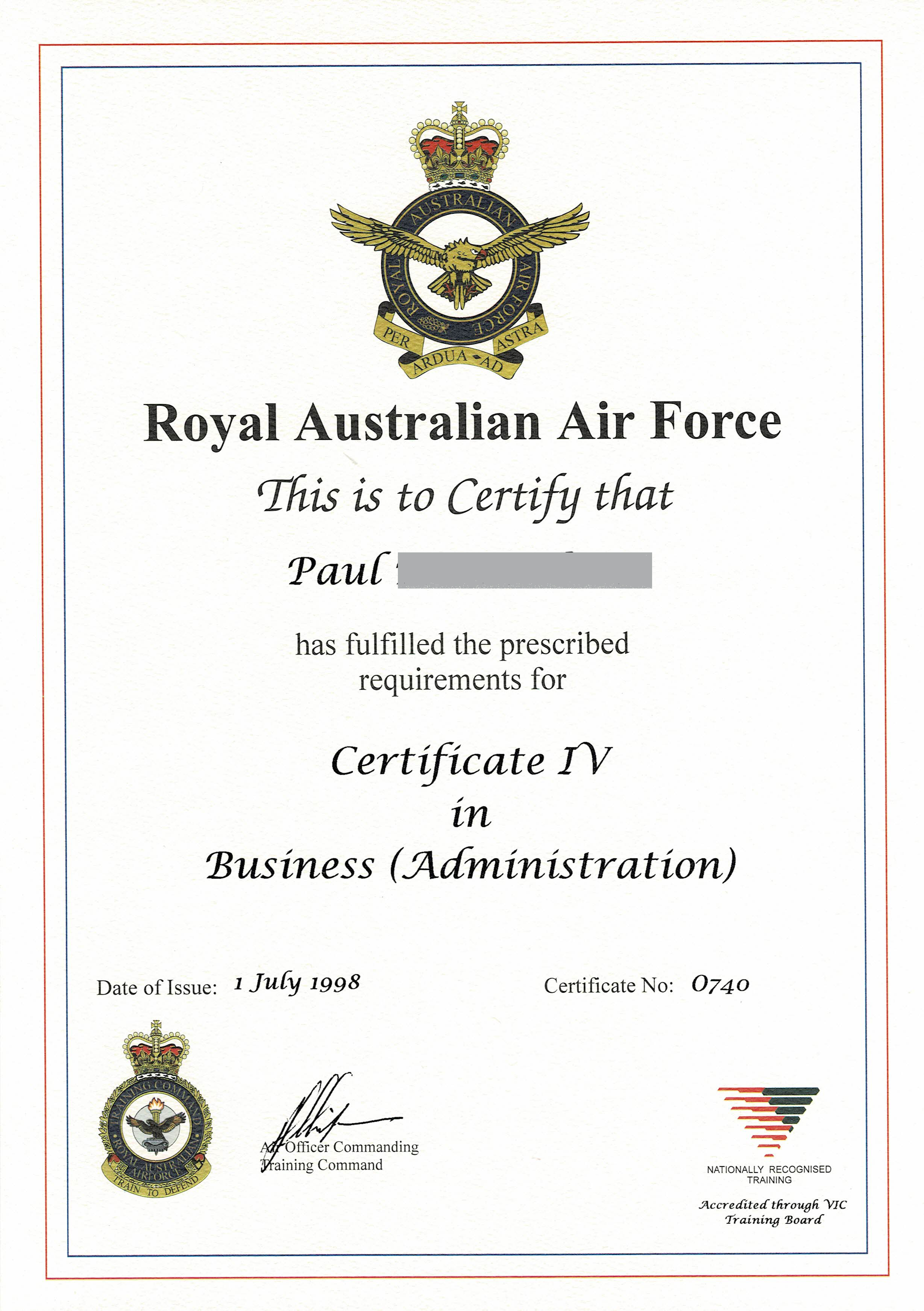 RAAF certificate