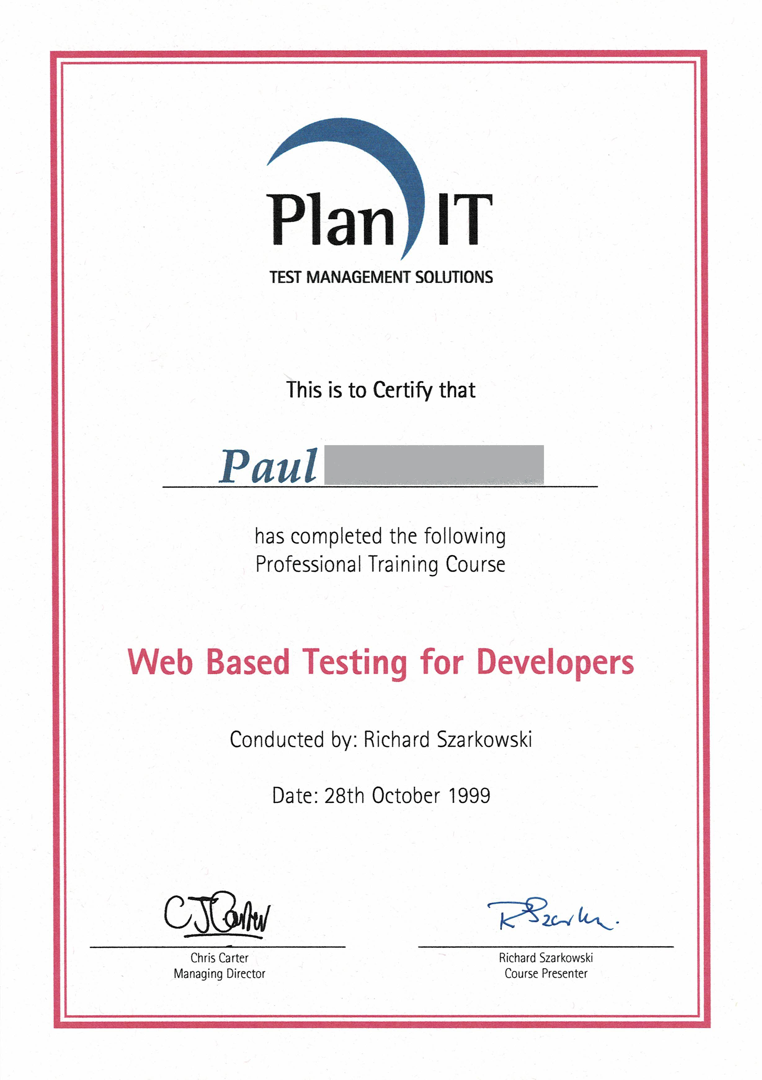Plan-IT certificate
