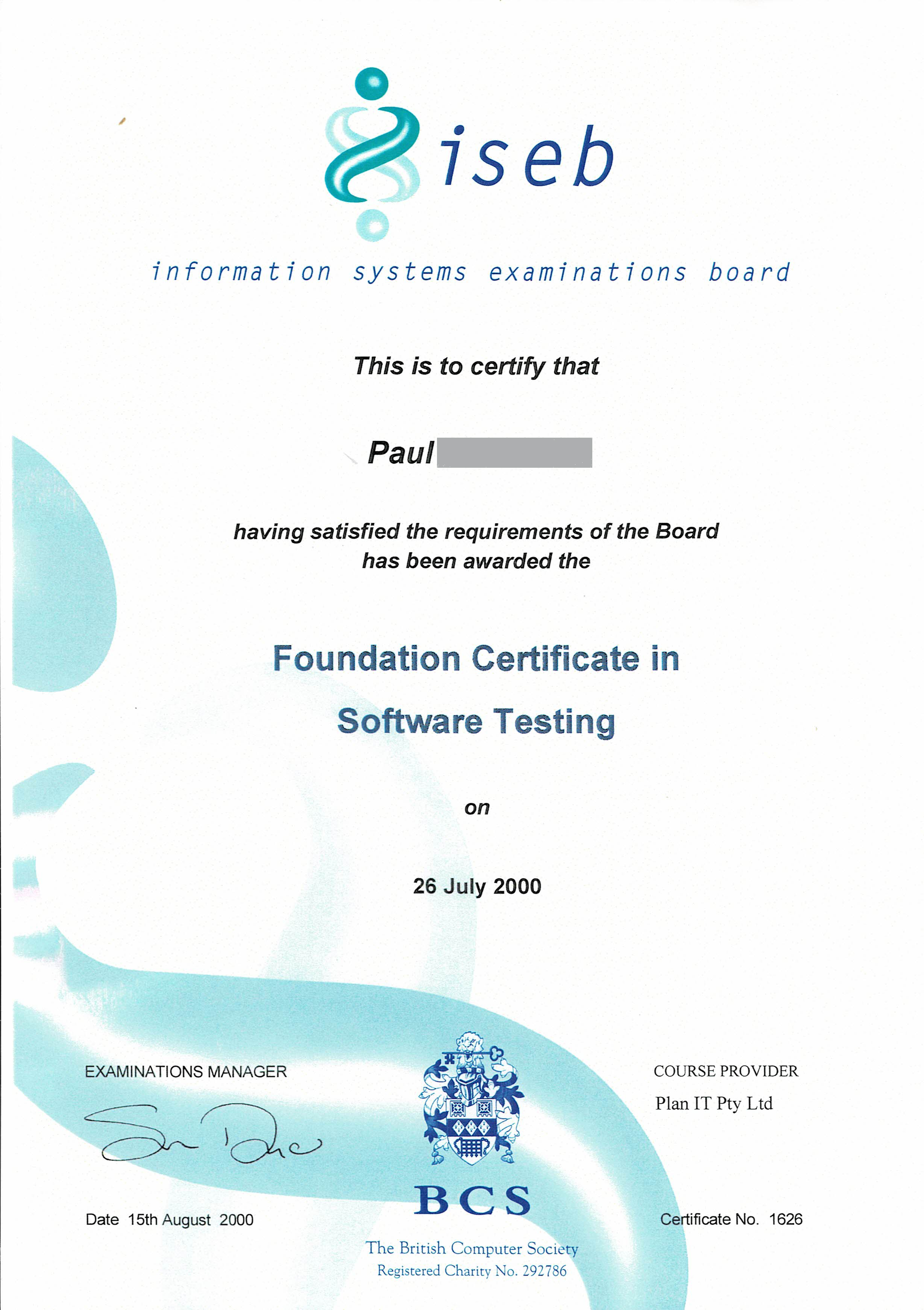 BCS (ISEB) Certificate